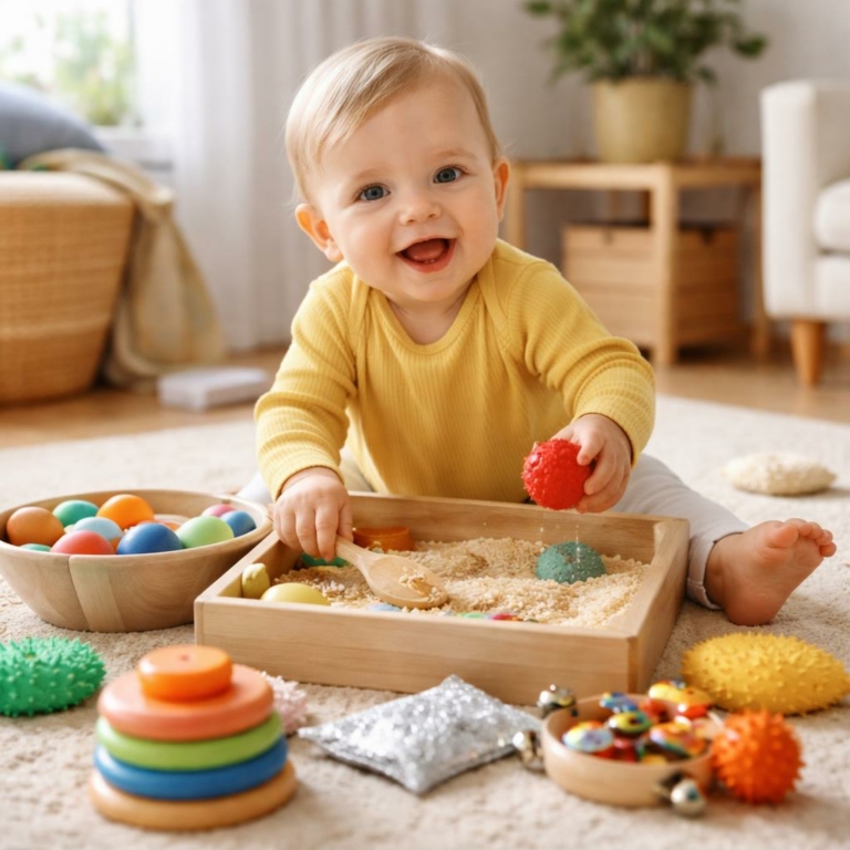 Activités sensorielles pour bébé (6–12 mois) : idées simples et sûres à la maison